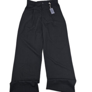 Indigo Rising Black Wide-Leg Pleated Trousers Gathered Waist Size L NWT